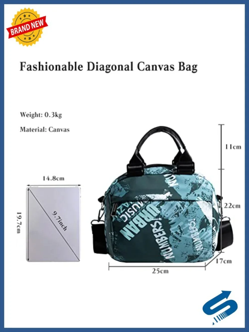 Canvas Crossbody Tote Handbag with Multiple Pockets, Adjustable Strap for